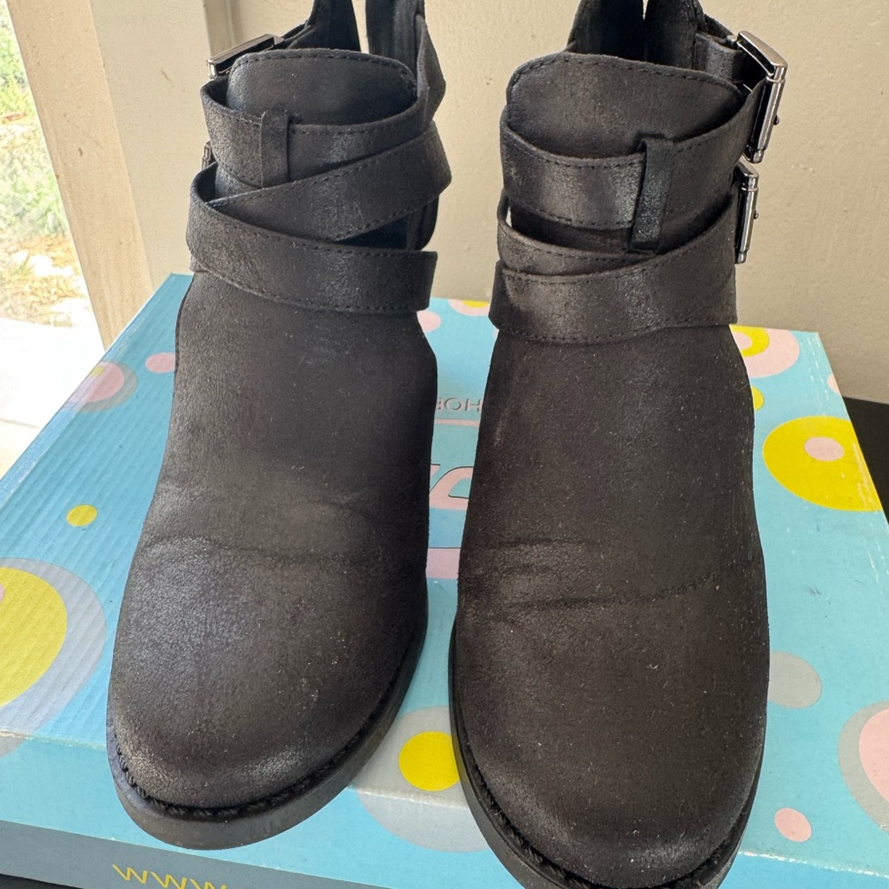 Soda Black Ankle Booties with Buckle Straps